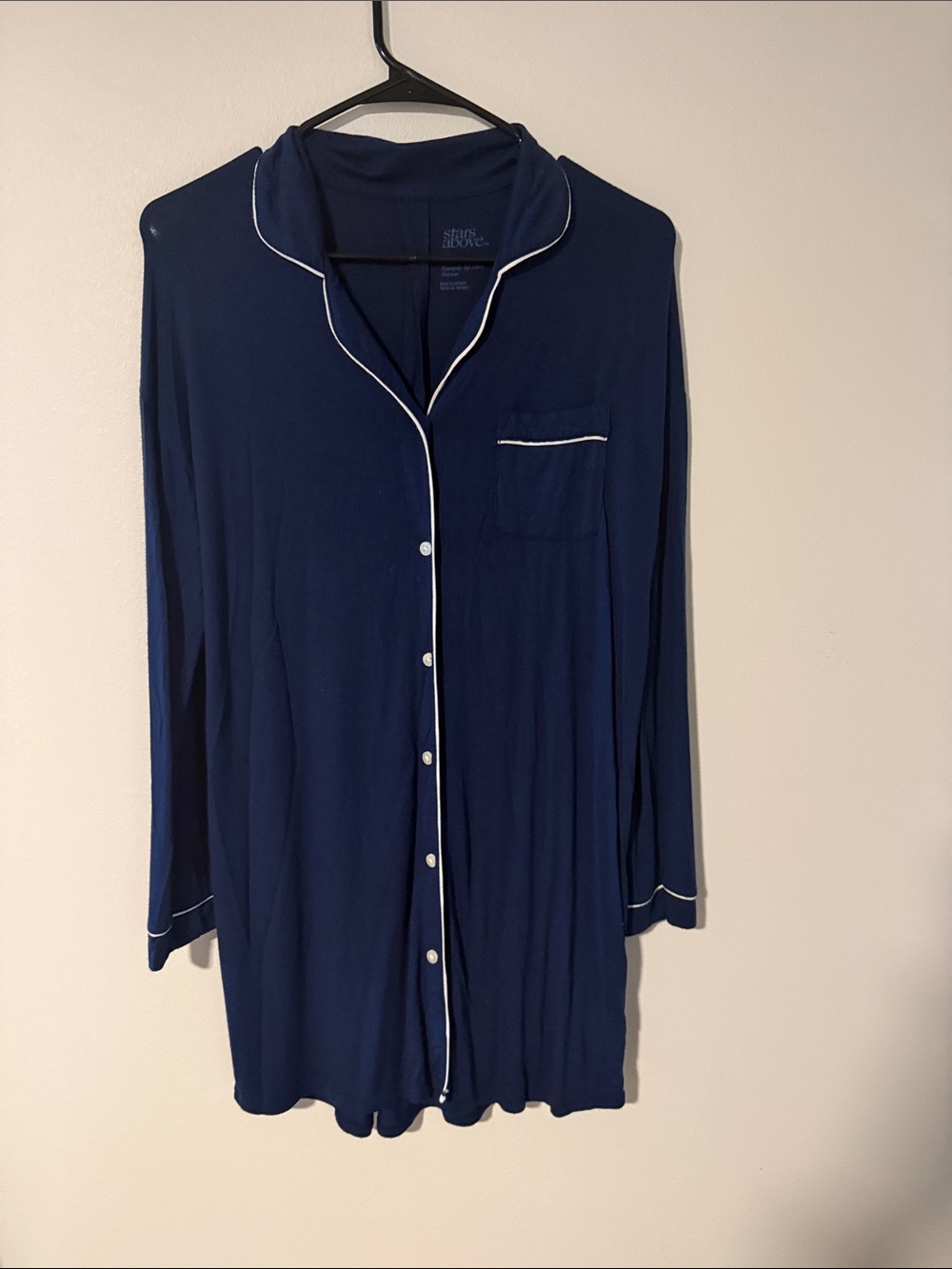 stars above Black Sleepwear Top with White Logo